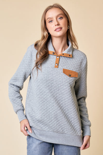 Snap Pullover Top in Heather Grey