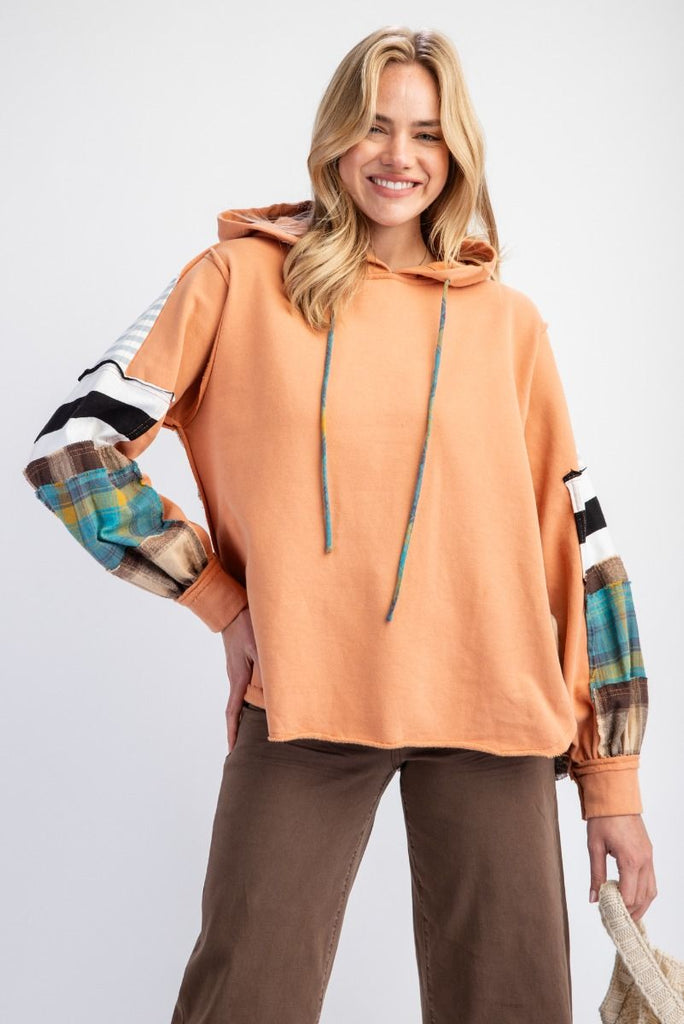 Plaid Mix Hoodie in Cinnamon Plus