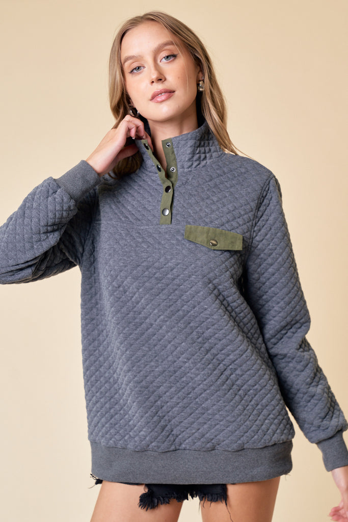 Snap Pullover in Charcoal