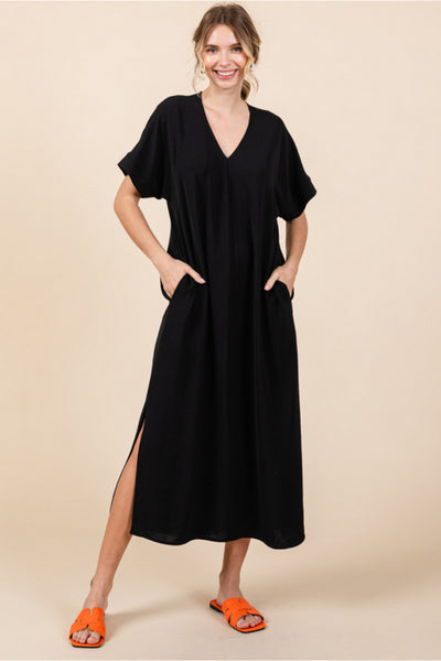 Split Tee Dress in Black