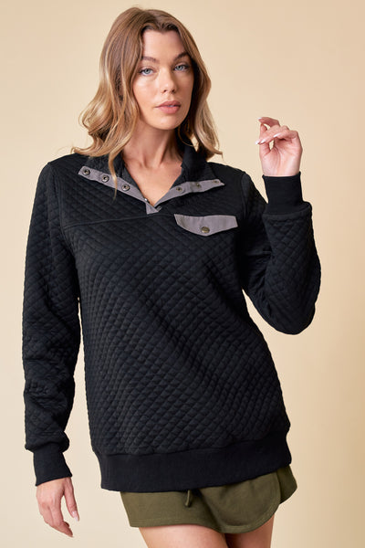 Snap Pullover Top in Black